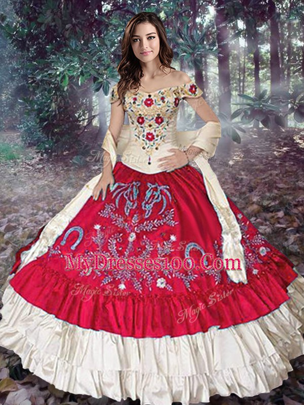 Fabulous Sleeveless Embroidery and Ruffled Layers Lace Up Quince Ball Gowns