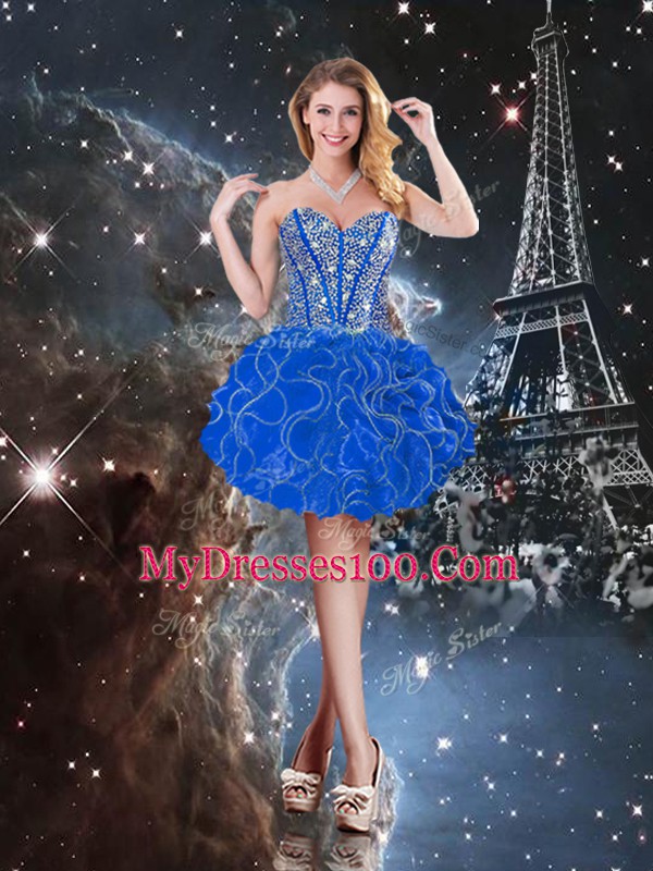 Blue Organza Lace Up 15 Quinceanera Dress Sleeveless Floor Length Beading and Ruffles