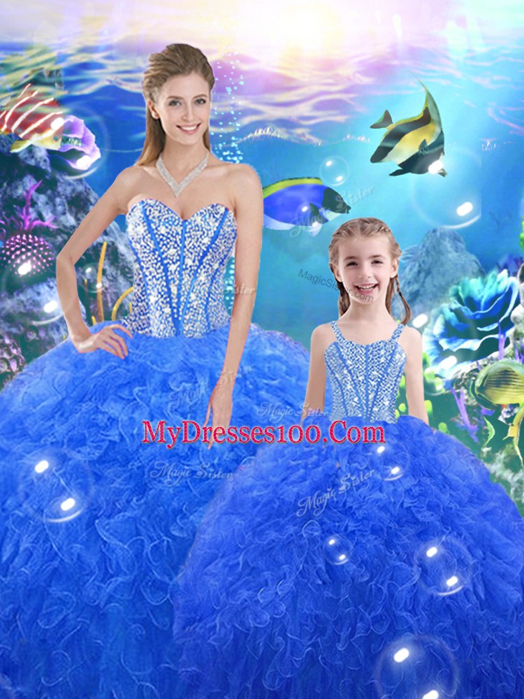 Extravagant Floor Length Blue Quince Ball Gowns Sweetheart Sleeveless Lace Up
