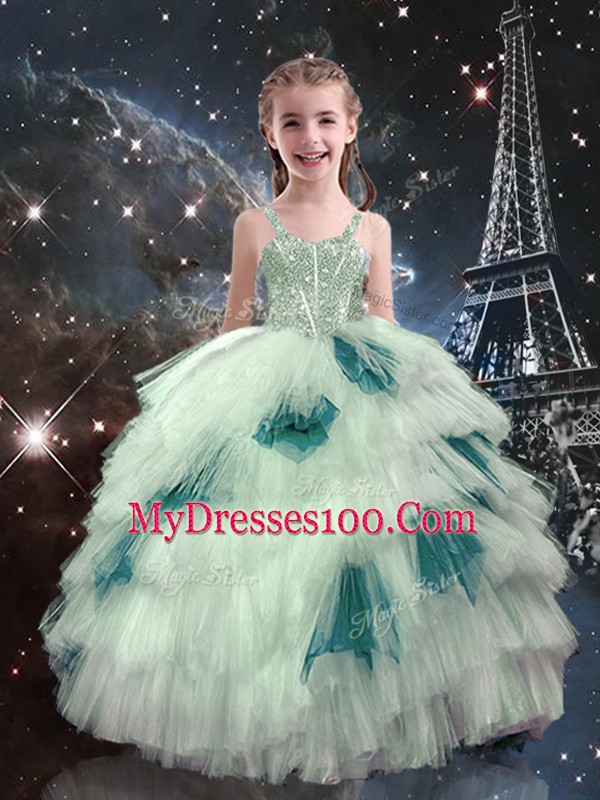White Sleeveless Tulle Lace Up Little Girls Pageant Dress Wholesale for Quinceanera and Wedding Party