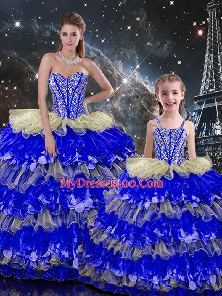 Custom Made Multi-color Sleeveless Floor Length Beading and Ruffles Lace Up Quinceanera Gowns