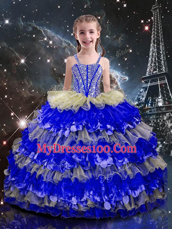 Custom Made Multi-color Sleeveless Floor Length Beading and Ruffles Lace Up Quinceanera Gowns