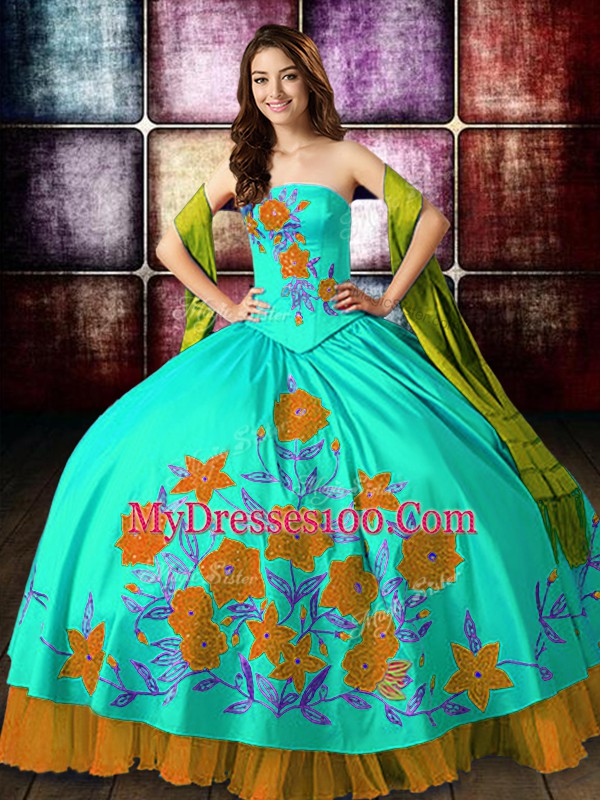 Decent Multi-color Quinceanera Gown Military Ball and Sweet 16 and Quinceanera with Embroidery Strapless Sleeveless Lace Up