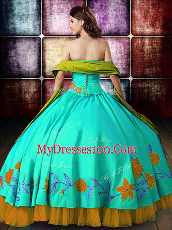 Decent Multi-color Quinceanera Gown Military Ball and Sweet 16 and Quinceanera with Embroidery Strapless Sleeveless Lace Up