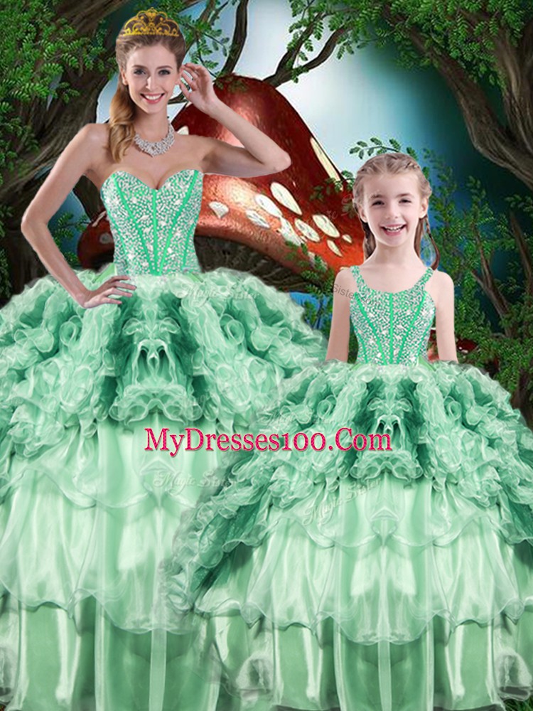 Cute Multi-color Lace Up Sweetheart Beading and Ruffles and Ruffled Layers Ball Gown Prom Dress Organza Sleeveless