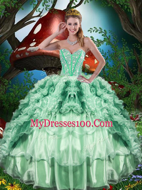 Cute Multi-color Lace Up Sweetheart Beading and Ruffles and Ruffled Layers Ball Gown Prom Dress Organza Sleeveless