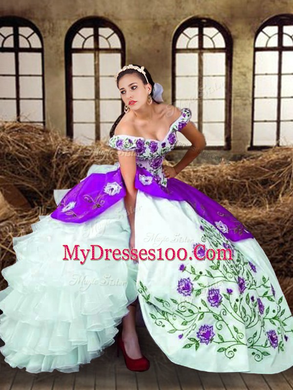 Ball Gowns 15th Birthday Dress Multi-color Off The Shoulder Taffeta Sleeveless Floor Length Lace Up