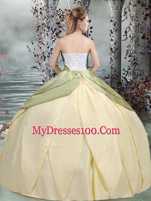 Multi-color Taffeta Lace Up Scalloped Sleeveless Floor Length 15 Quinceanera Dress Ruching and Hand Made Flower