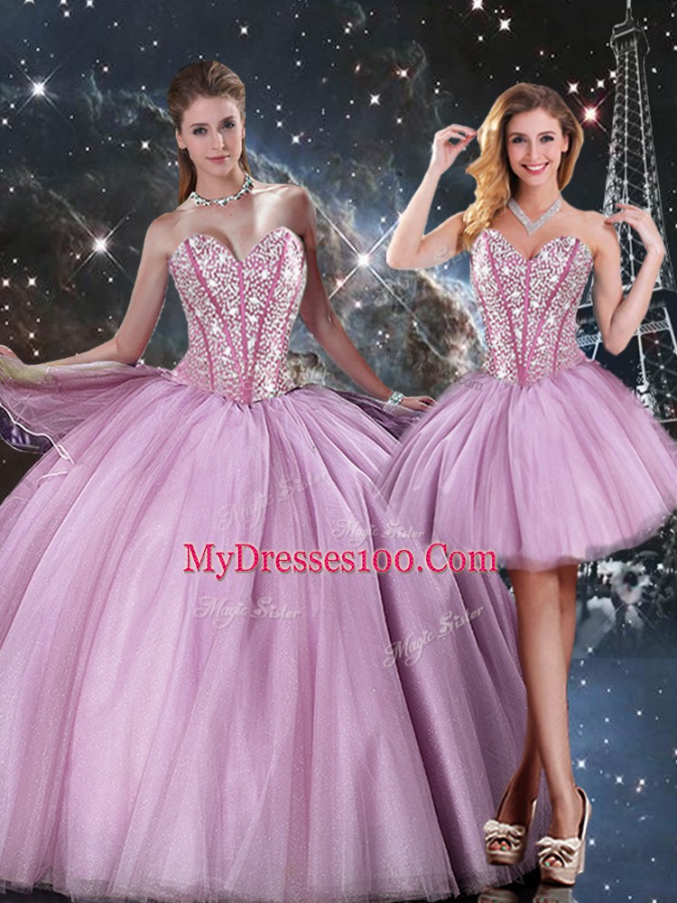 Classical Sleeveless Beading Lace Up Quince Ball Gowns