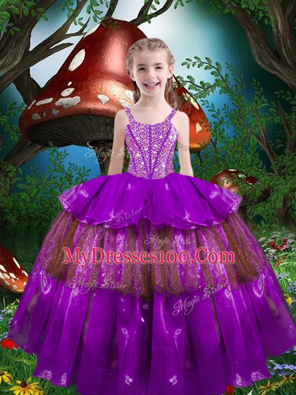 Fine Purple Sweetheart Lace Up Beading and Ruffled Layers Quinceanera Gown Sleeveless
