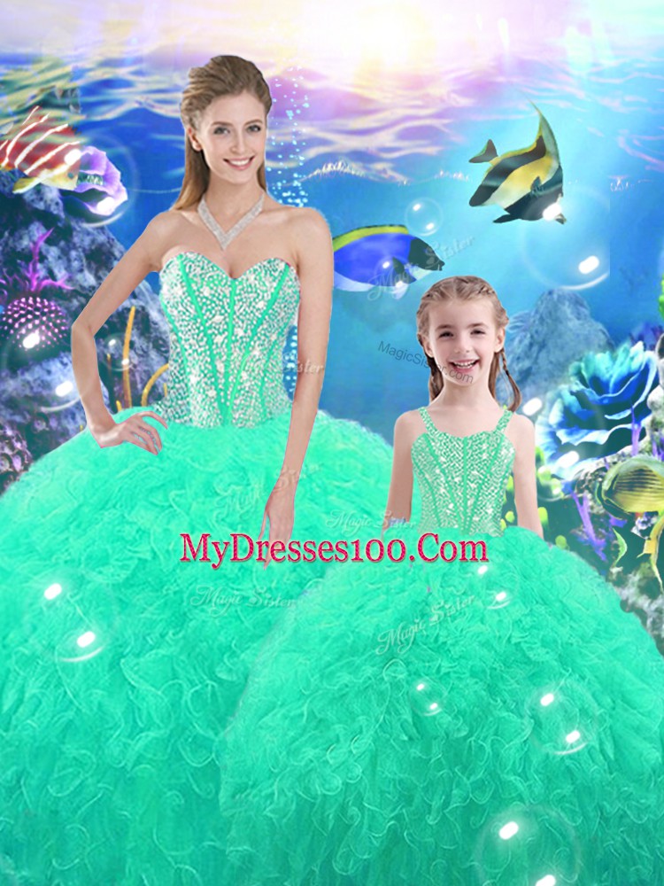 Stylish Sleeveless Beading and Ruffles Lace Up Vestidos de Quinceanera