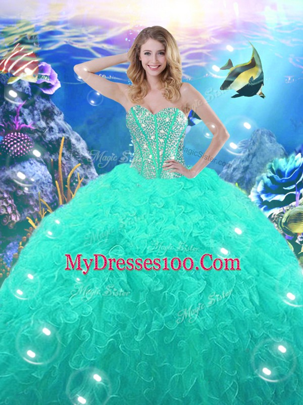 Stylish Sleeveless Beading and Ruffles Lace Up Vestidos de Quinceanera