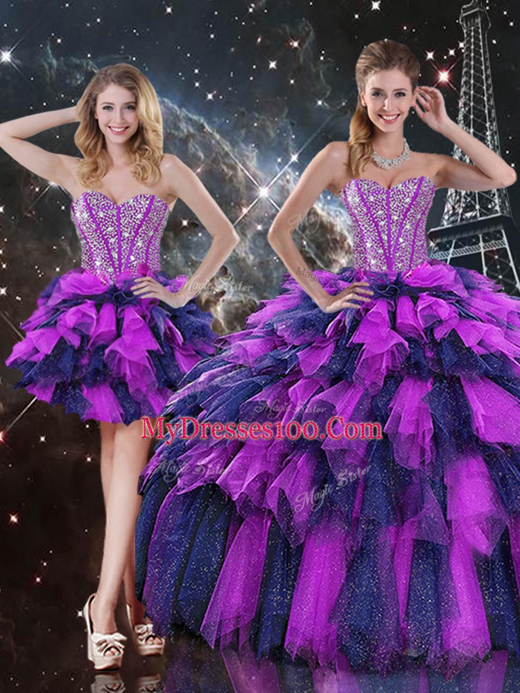 Glorious Sleeveless Beading and Ruffles and Ruffled Layers Lace Up Quinceanera Dresses