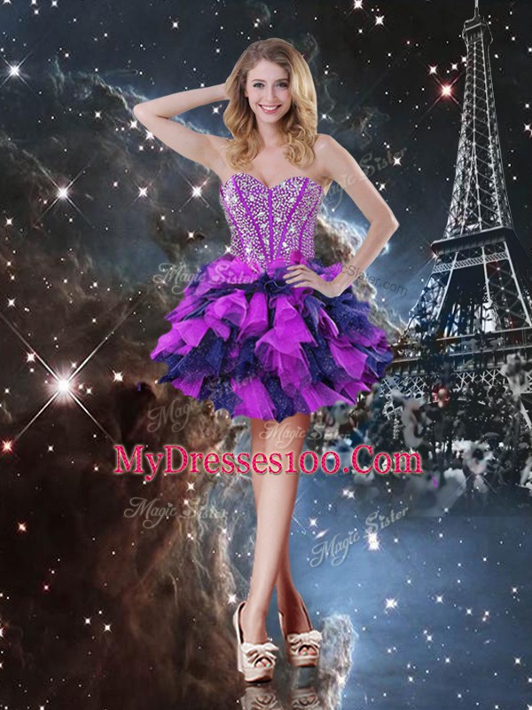 Glorious Sleeveless Beading and Ruffles and Ruffled Layers Lace Up Quinceanera Dresses