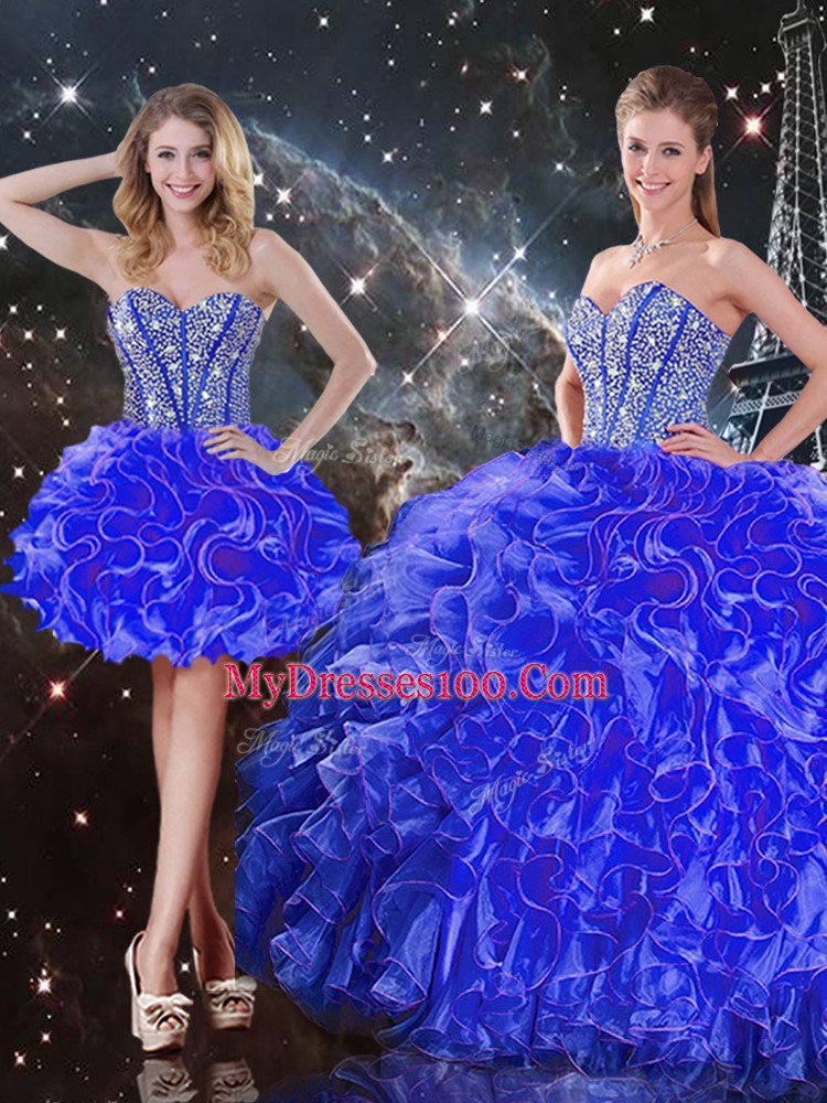 Fitting Floor Length Blue Ball Gown Prom Dress Sweetheart Sleeveless Lace Up