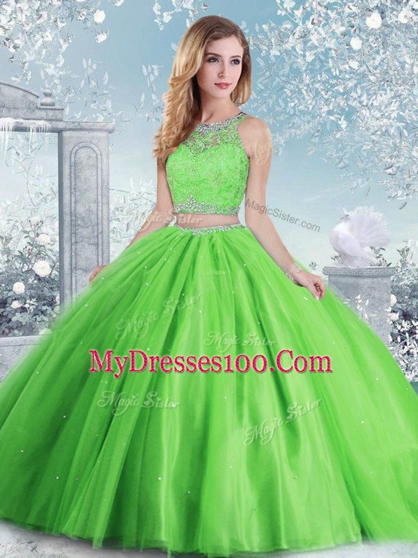 High Quality Sleeveless Floor Length Beading and Sequins Clasp Handle Ball Gown Prom Dress with