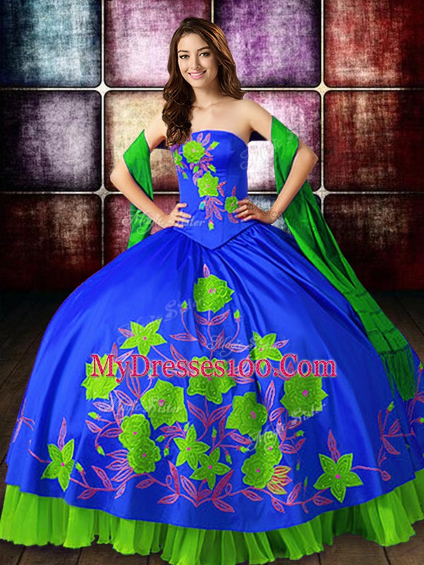 Multi-color Sweet 16 Dress Military Ball and Sweet 16 and Quinceanera with Embroidery Strapless Sleeveless Lace Up