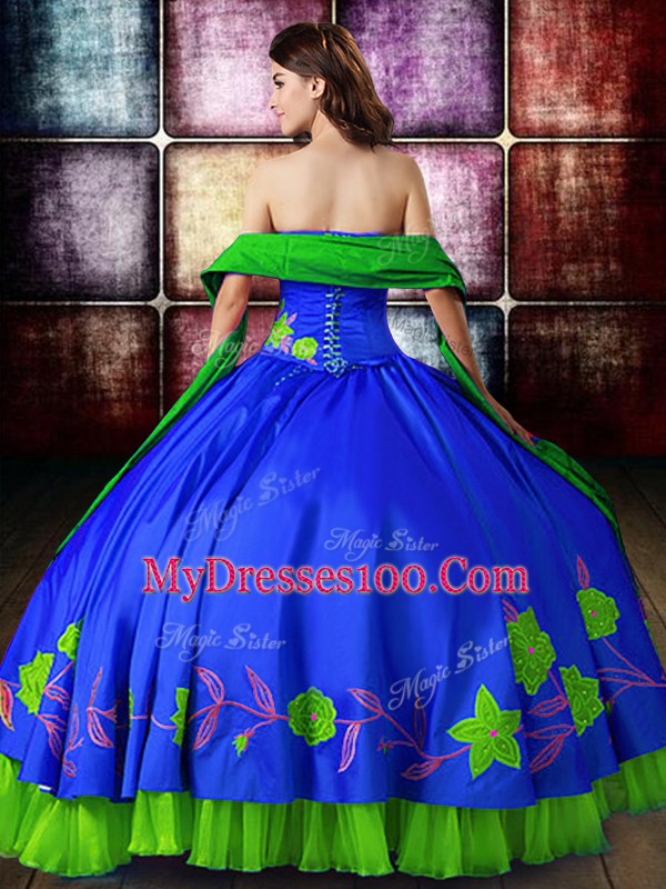 Multi-color Sweet 16 Dress Military Ball and Sweet 16 and Quinceanera with Embroidery Strapless Sleeveless Lace Up