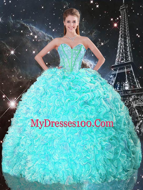 Aqua Blue Sleeveless Beading and Ruffles Floor Length Vestidos de Quinceanera