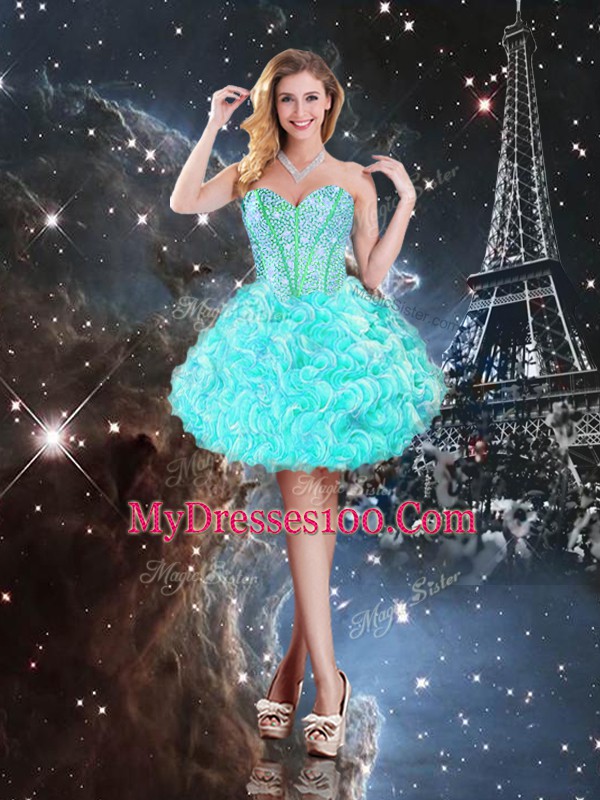 Aqua Blue Sleeveless Beading and Ruffles Floor Length Vestidos de Quinceanera