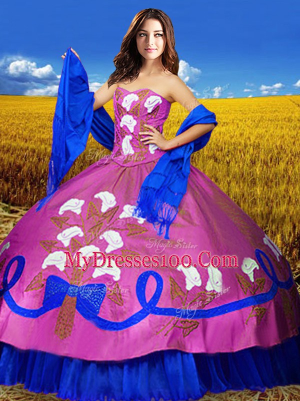Sweetheart Sleeveless Taffeta Quince Ball Gowns Embroidery Lace Up