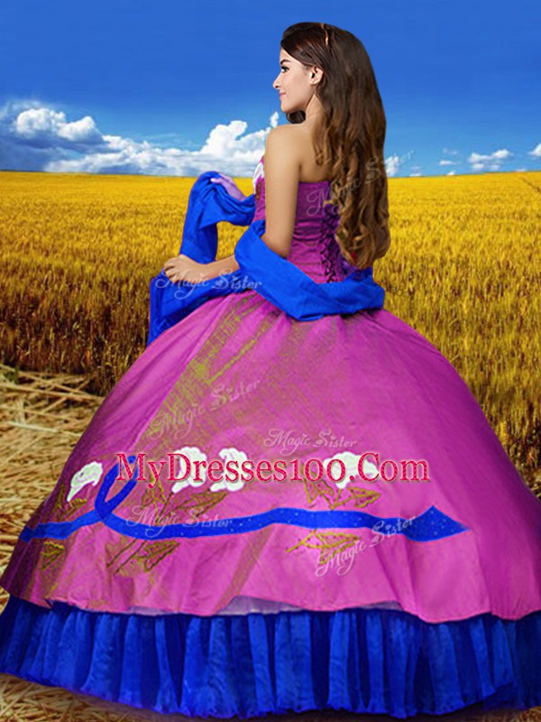 Sweetheart Sleeveless Taffeta Quince Ball Gowns Embroidery Lace Up