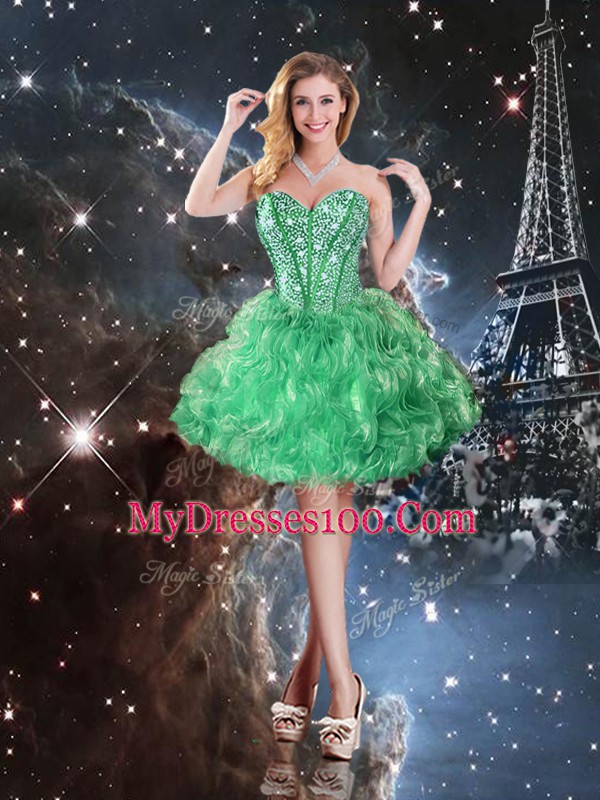 Luxury Green Sweetheart Neckline Beading and Ruffles Quinceanera Dress Sleeveless Lace Up