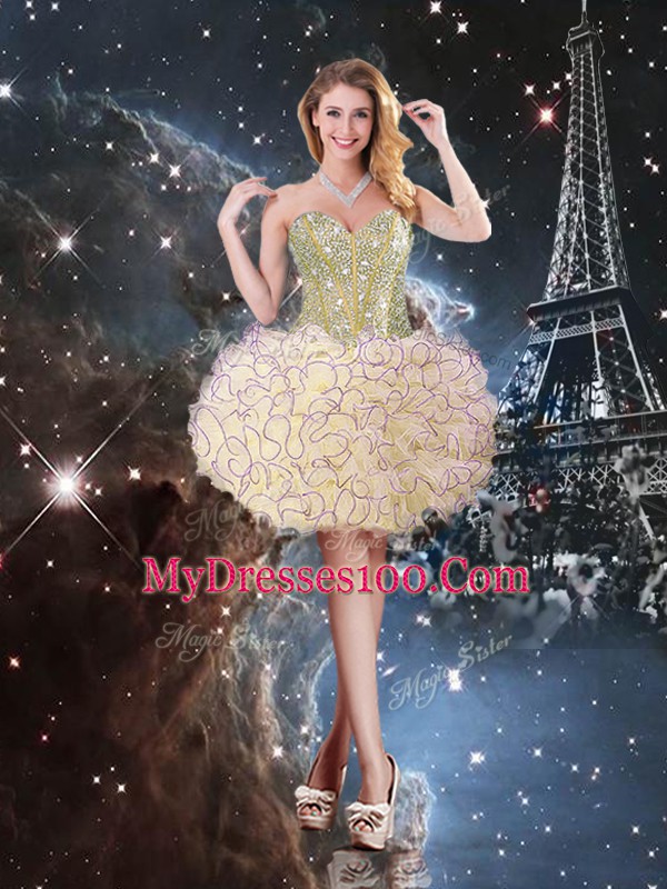 Inexpensive Sleeveless Lace Up Floor Length Beading and Ruffles Quinceanera Dress