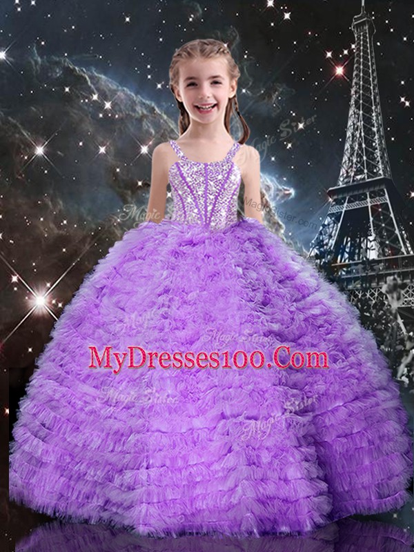 Dazzling Lavender Sweetheart Neckline Beading and Ruffles Quinceanera Gowns Sleeveless Lace Up
