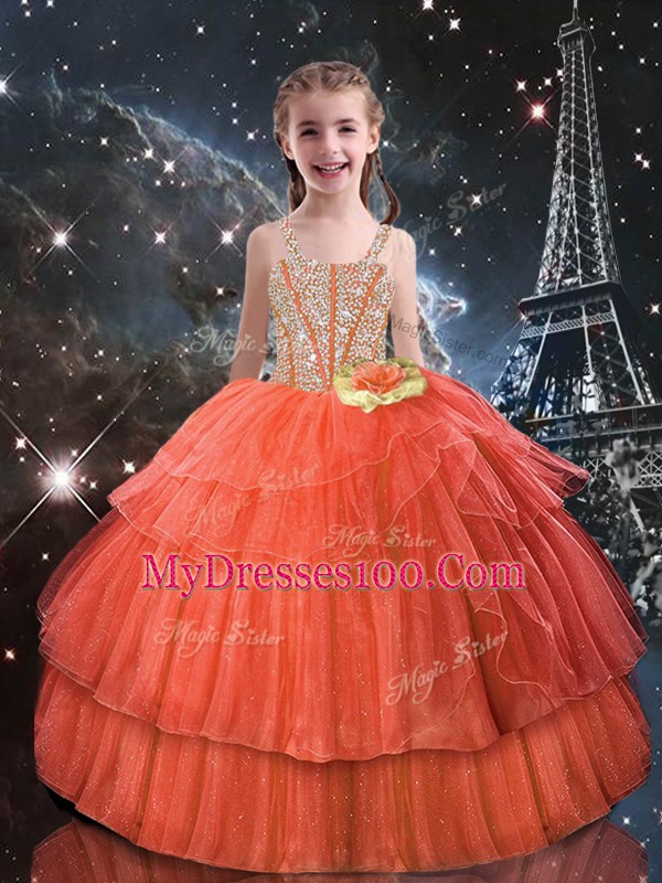 Deluxe Ball Gowns Sweet 16 Dresses Rust Red Sweetheart Organza Sleeveless Floor Length Lace Up
