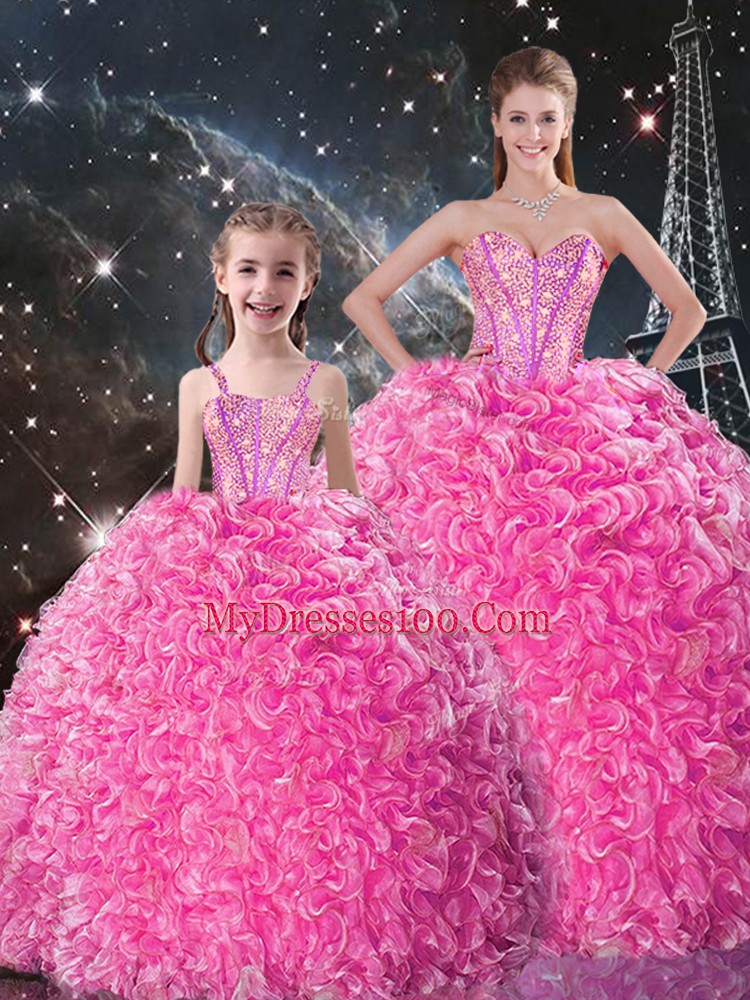 Rose Pink Organza Lace Up Sweetheart Sleeveless Floor Length Quinceanera Gown Beading and Ruffles