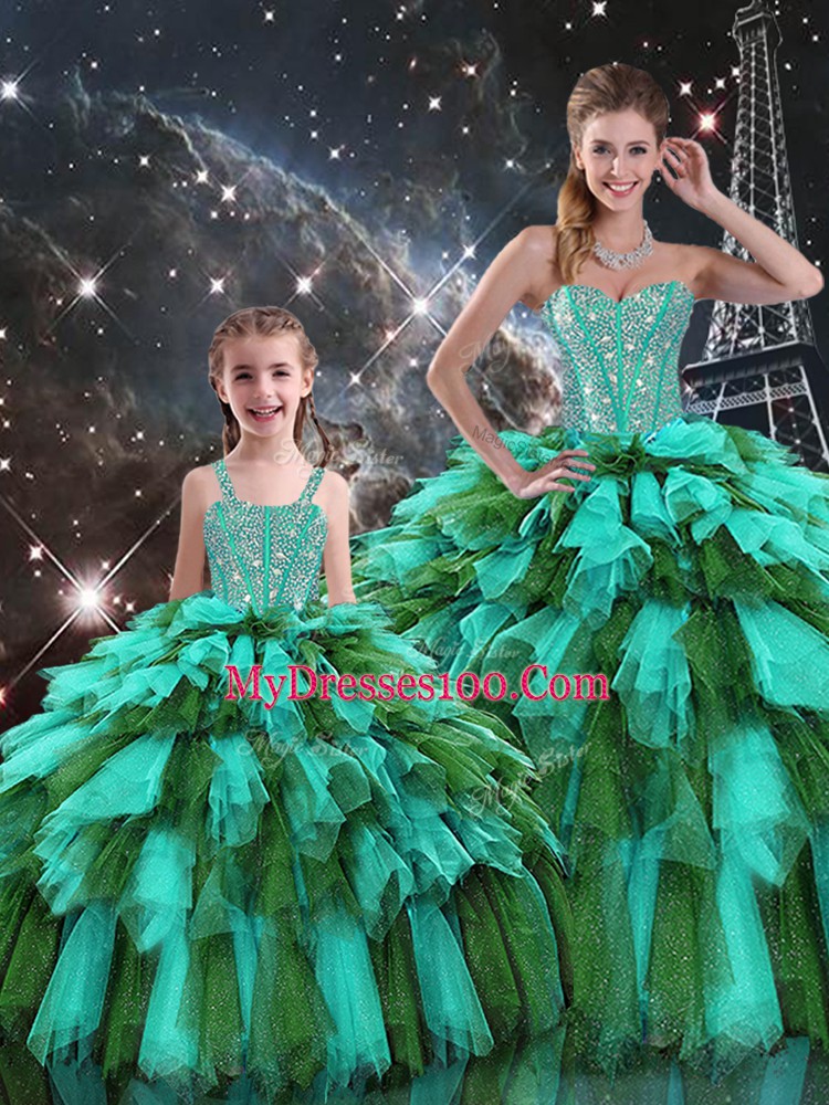 Amazing Multi-color Sleeveless Organza Lace Up 15 Quinceanera Dress for Military Ball and Sweet 16 and Quinceanera