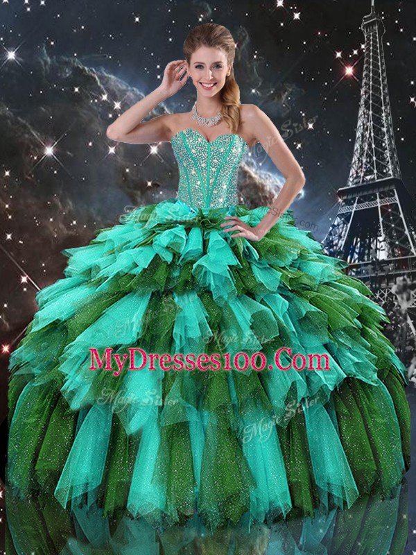 Amazing Multi-color Sleeveless Organza Lace Up 15 Quinceanera Dress for Military Ball and Sweet 16 and Quinceanera
