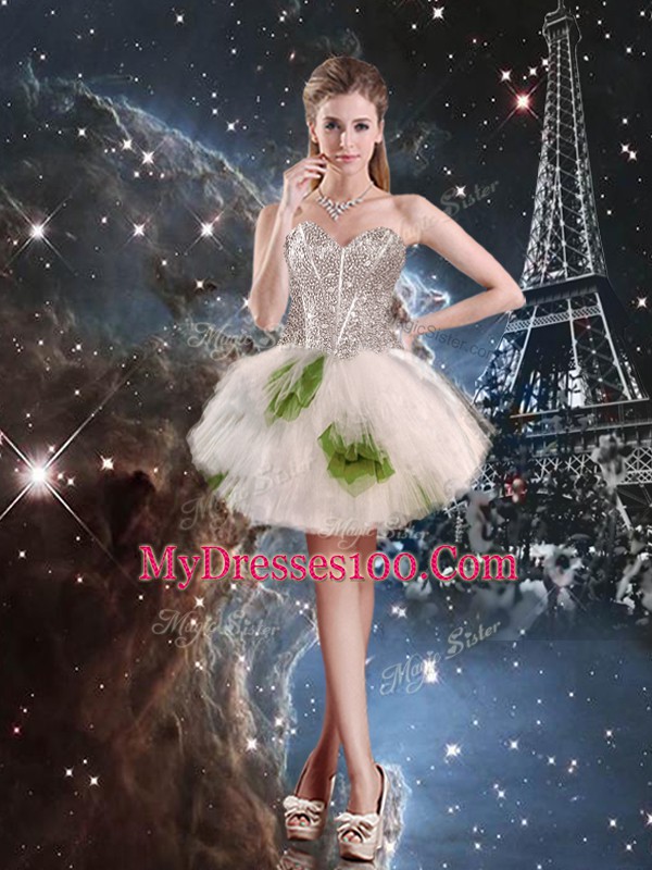 White Three Pieces Tulle Sweetheart Sleeveless Beading and Ruffled Layers and Sequins Floor Length Lace Up Quinceanera Dresses