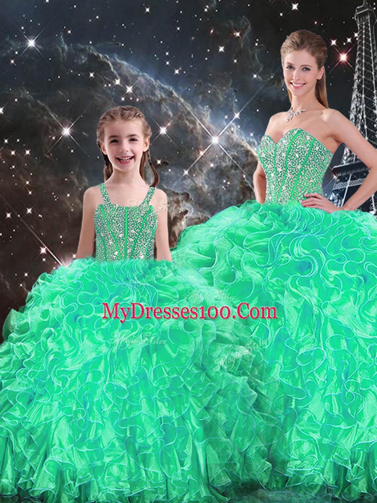 Wonderful Turquoise Sleeveless Beading and Ruffles Floor Length Sweet 16 Quinceanera Dress
