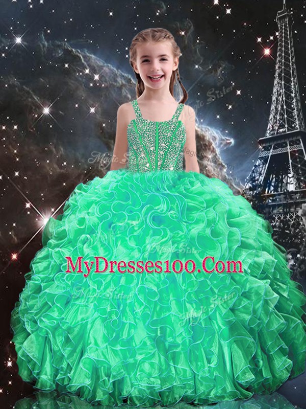 Wonderful Turquoise Sleeveless Beading and Ruffles Floor Length Sweet 16 Quinceanera Dress