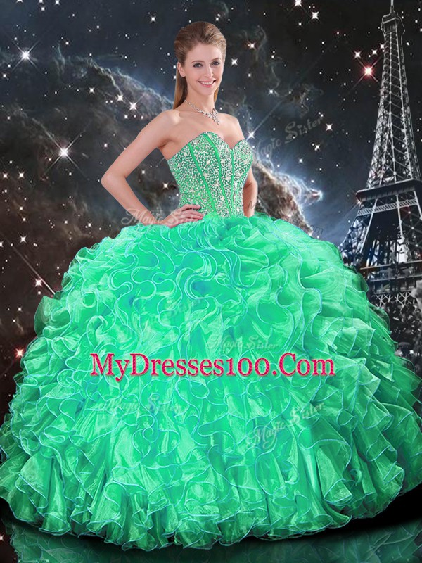 Wonderful Turquoise Sleeveless Beading and Ruffles Floor Length Sweet 16 Quinceanera Dress