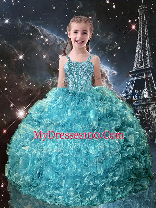 Teal Sleeveless Organza Lace Up Pageant Gowns For Girls for Quinceanera and Wedding Party