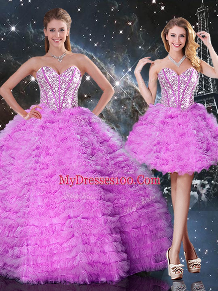Ball Gowns Quinceanera Dresses Fuchsia Sweetheart Organza Sleeveless Floor Length Lace Up
