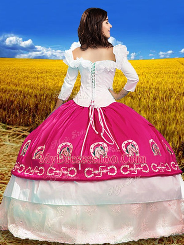 3 4 Length Sleeve Embroidery Lace Up Sweet 16 Dress