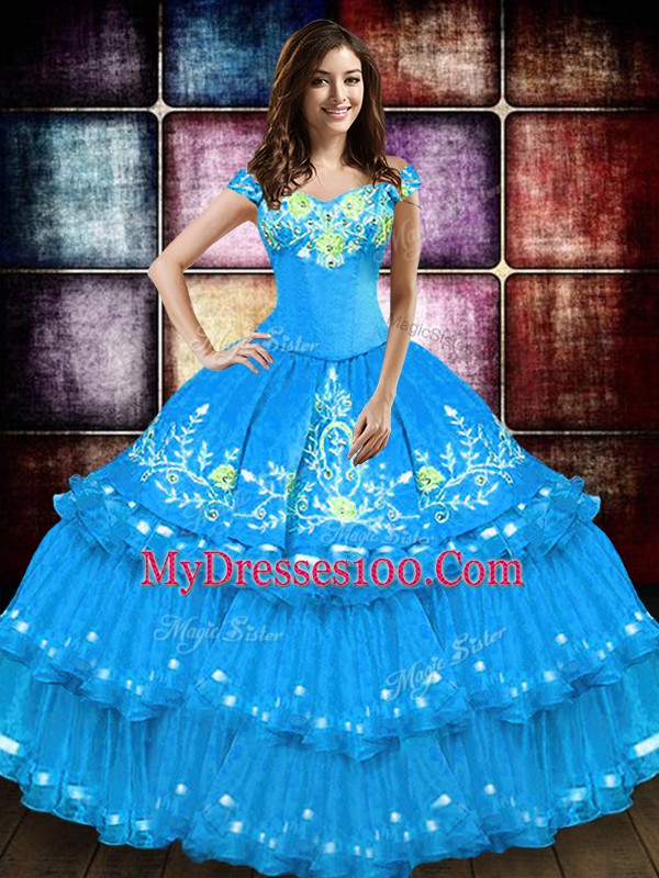 Adorable Ball Gowns Quinceanera Dress Baby Blue Off The Shoulder Taffeta Sleeveless Floor Length Lace Up