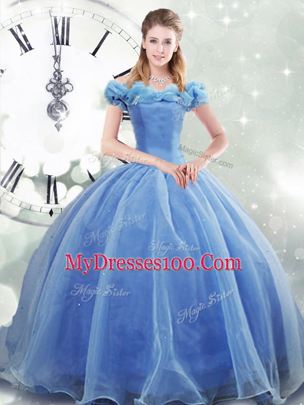 Noble Pick Ups Vestidos de Quinceanera Light Blue Lace Up Sleeveless Brush Train