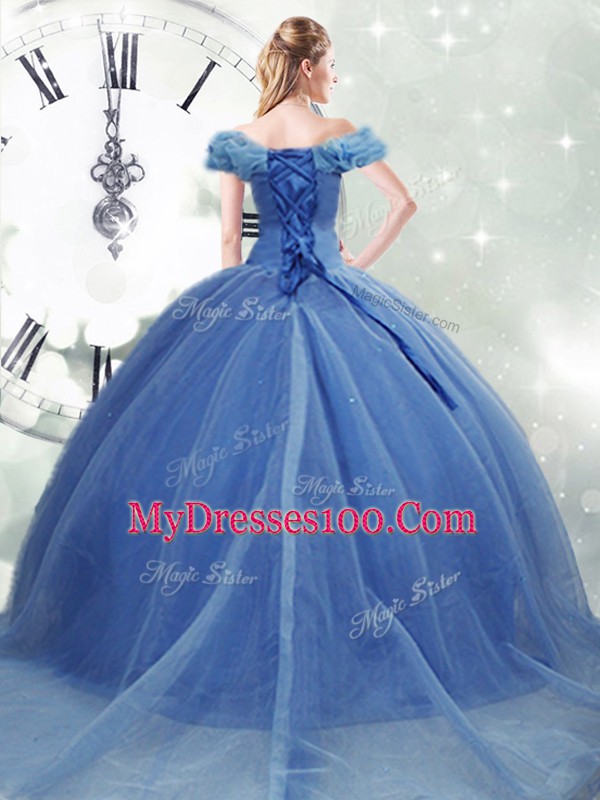 Noble Pick Ups Vestidos de Quinceanera Light Blue Lace Up Sleeveless Brush Train