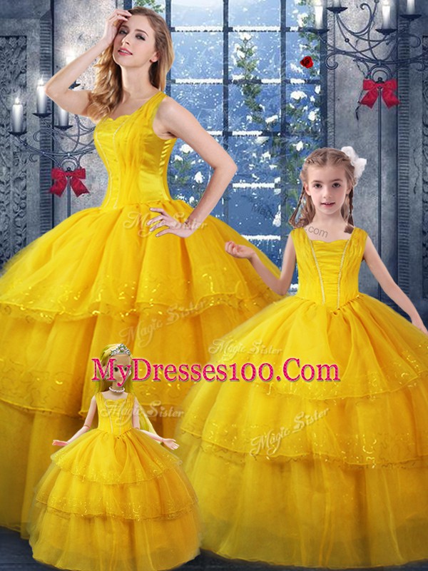 Simple Straps Sleeveless Organza 15th Birthday Dress Ruffled Layers Lace Up