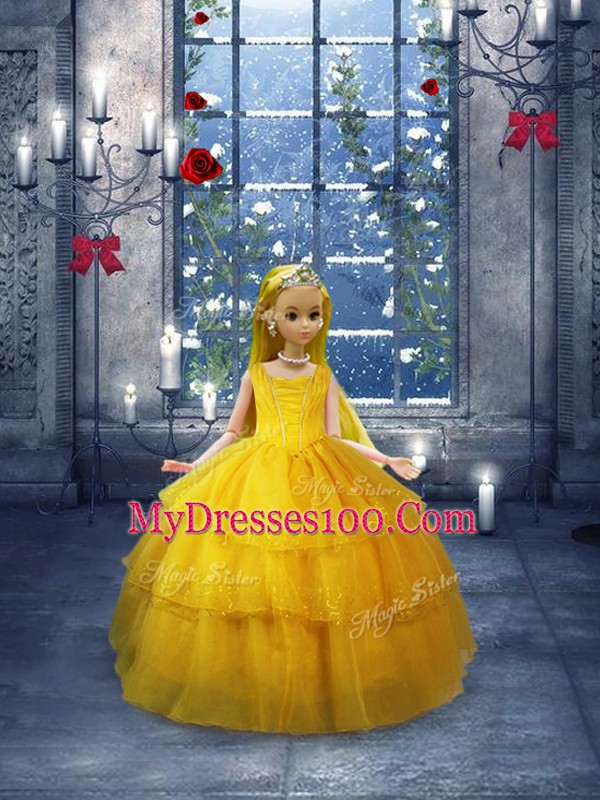 Simple Straps Sleeveless Organza 15th Birthday Dress Ruffled Layers Lace Up