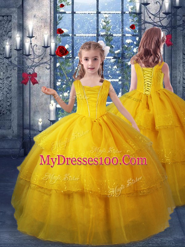 Simple Straps Sleeveless Organza 15th Birthday Dress Ruffled Layers Lace Up