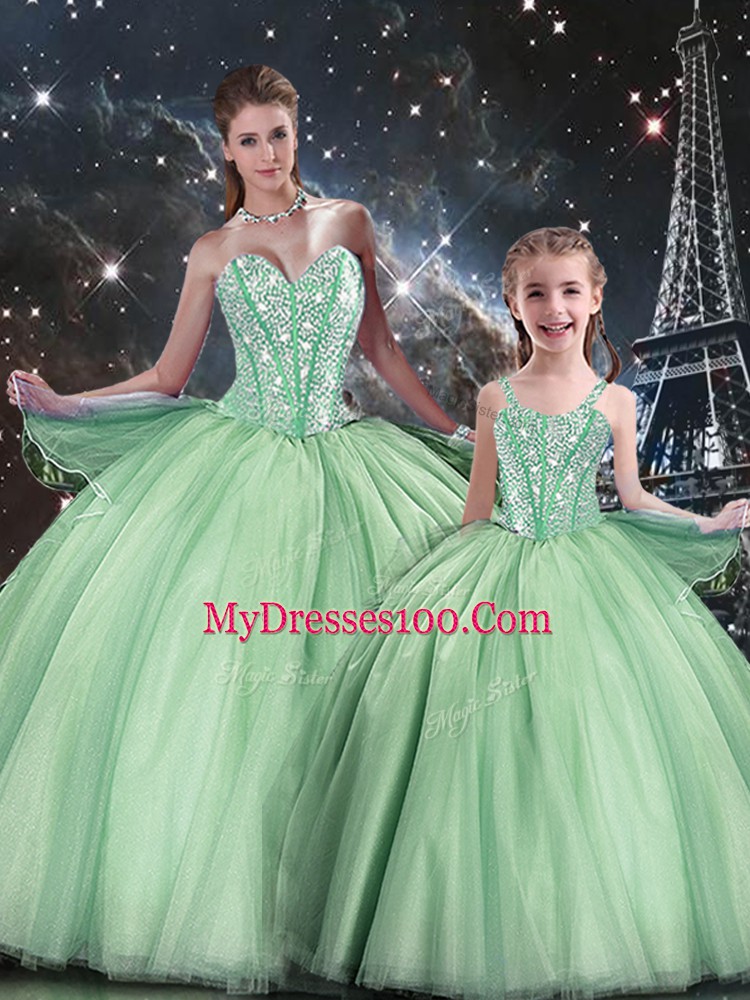 Custom Made Sleeveless Lace Up Floor Length Beading Quince Ball Gowns