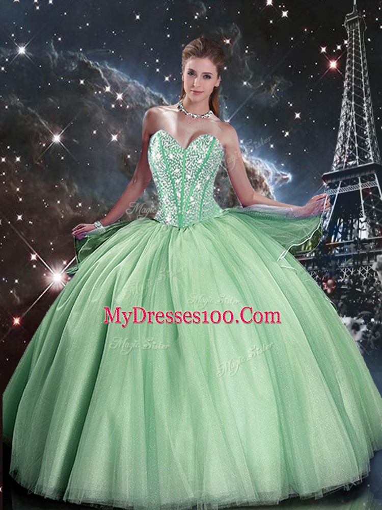 Custom Made Sleeveless Lace Up Floor Length Beading Quince Ball Gowns