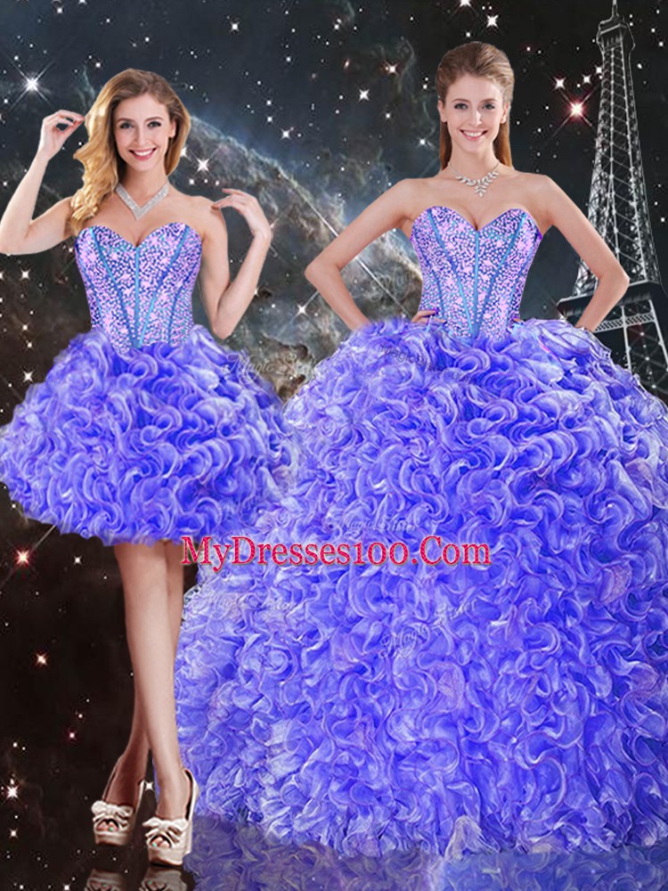 Classical Purple Sleeveless Floor Length Beading and Ruffles Lace Up 15th Birthday Dress