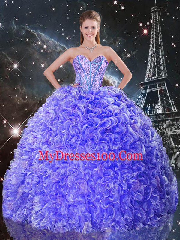 Classical Purple Sleeveless Floor Length Beading and Ruffles Lace Up 15th Birthday Dress